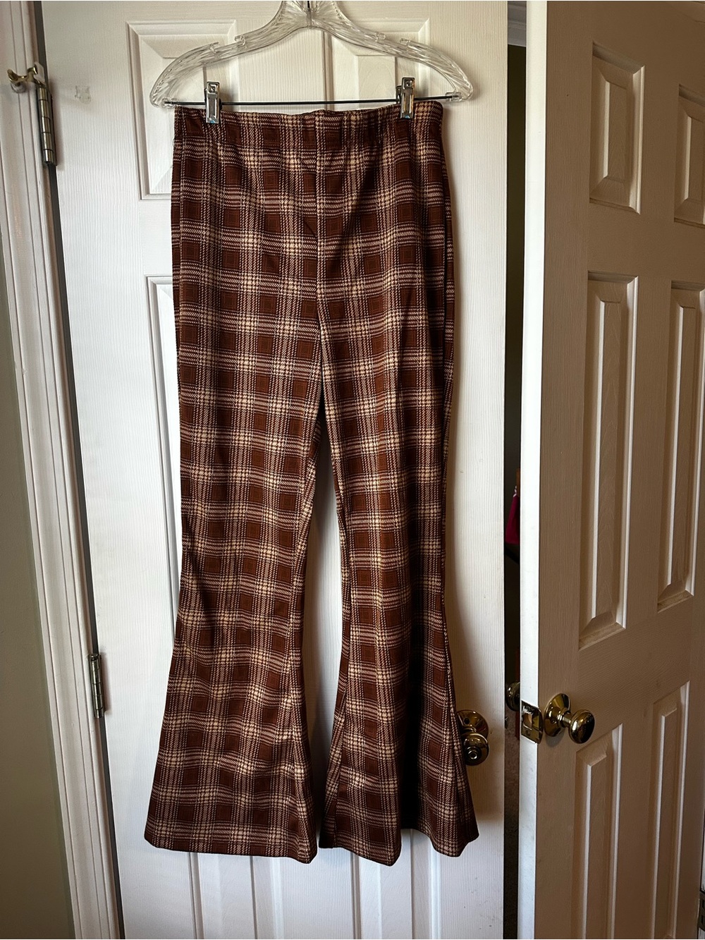 Women's Brown Plaid Flared Pants